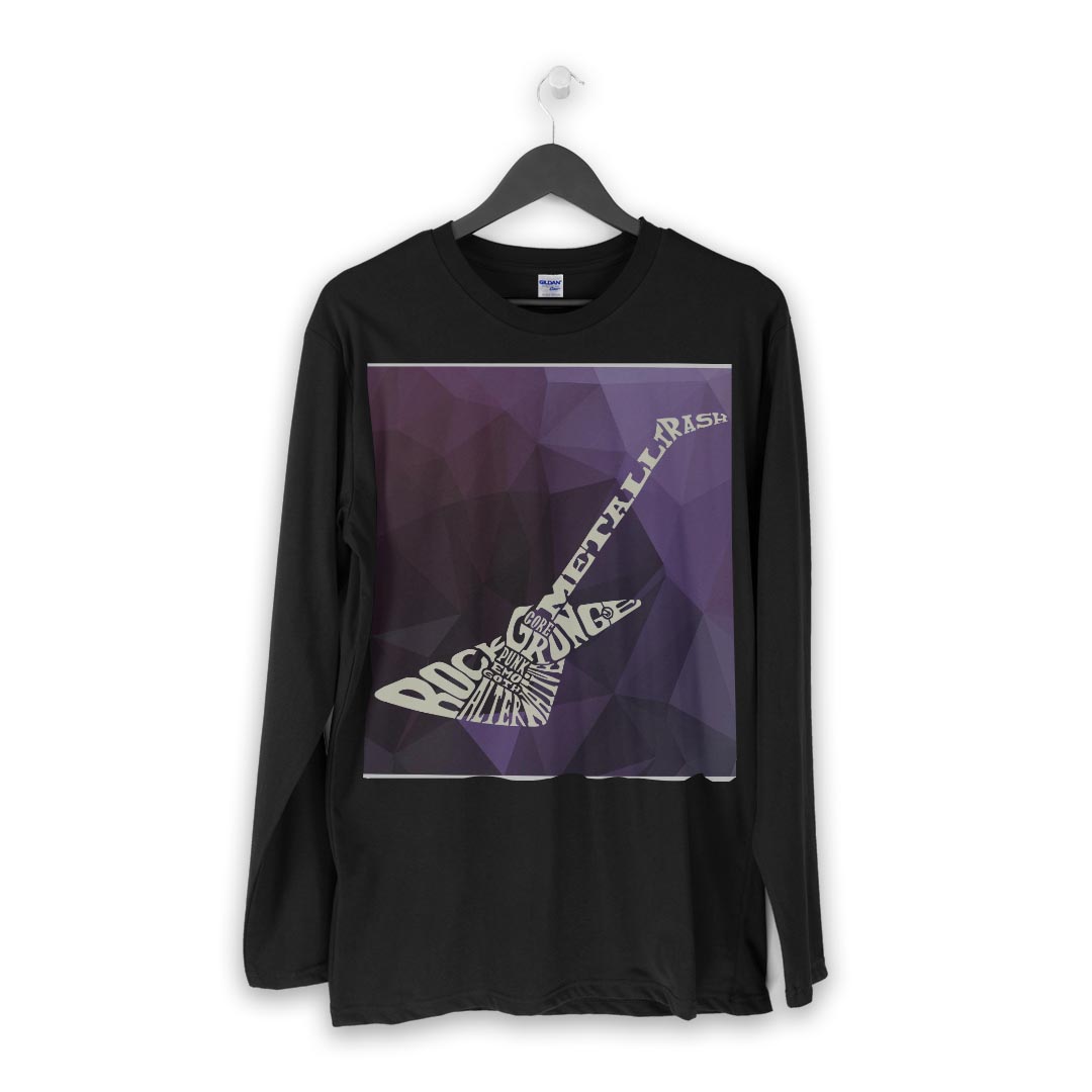 ロング tシャツ メンズ 長袖 ブラック デザイン XS S M L XL 2XL ロンT ティーシャツ 黒 black T shirt long sleeve 012309 ギター　かっこいい　英語
