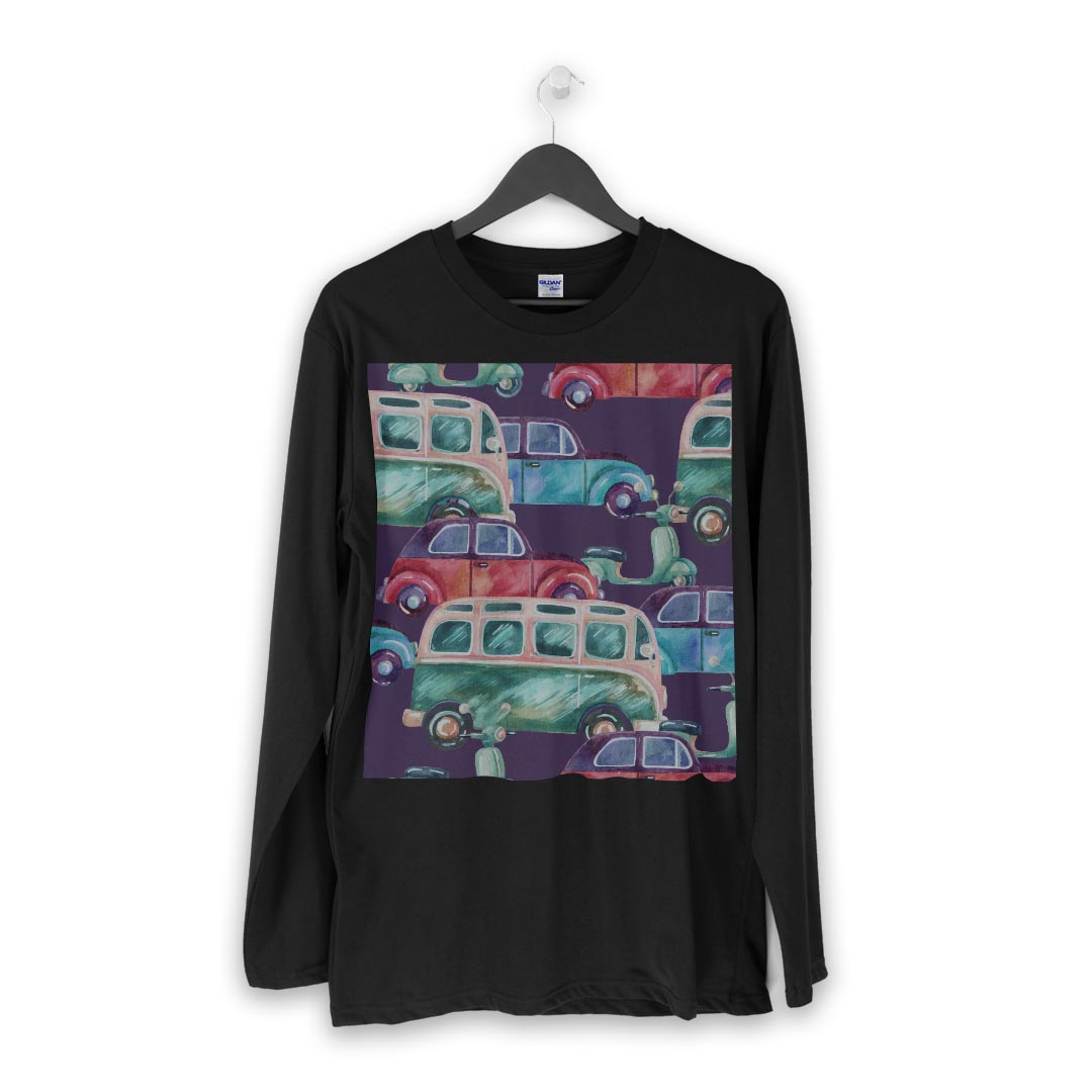 ロング tシャツ メンズ 長袖 ブラック デザイン XS S M L XL 2XL ロンT ティーシャツ 黒 black T shirt long sleeve 012528 車　バス　ネイビー