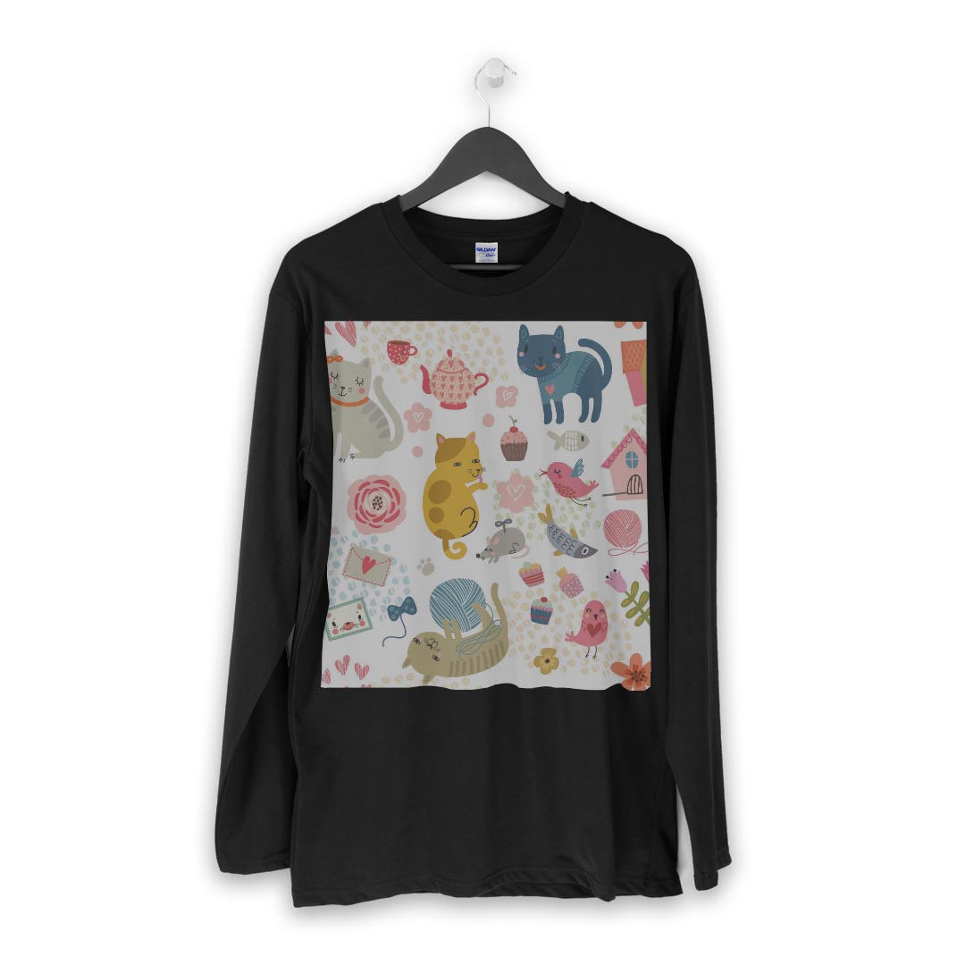 ロング tシャツ メンズ 長袖 ブラック デザイン XS S M L XL 2XL ロンT ティーシャツ 黒 black T shirt long sleeve 013447 動物　鳥　猫