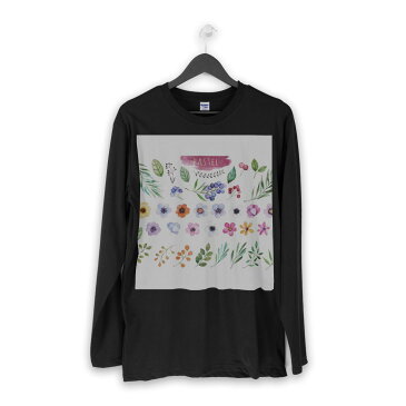 ロング tシャツ メンズ 長袖 ブラック デザイン XS S M L XL 2XL ロンT ティーシャツ 黒 black T shirt long sleeve 013461 花 葉 植物 パステル