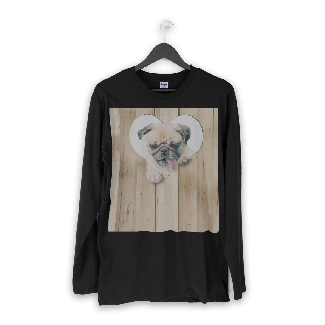 ロング tシャツ メンズ 長袖 ブラック デザイン XS S M L XL 2XL ロンT ティーシャツ 黒 black T shirt long sleeve 013529 犬　パグ　ハート