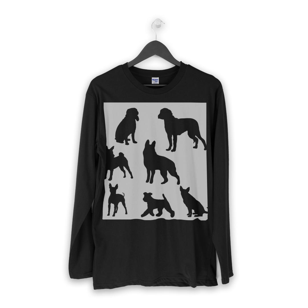 ロング tシャツ メンズ 長袖 ブラック デザイン XS S M L XL 2XL ロンT ティーシャツ 黒 black T shirt long sleeve 013551 犬　影　シルエット