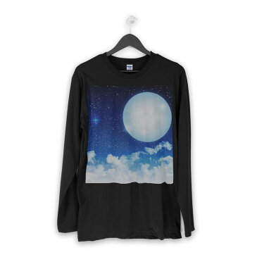 ロング tシャツ メンズ 長袖 ブラック デザイン XS S M L XL 2XL ロンT ティーシャツ 黒 black T shirt long sleeve 013801 夜空　月　星