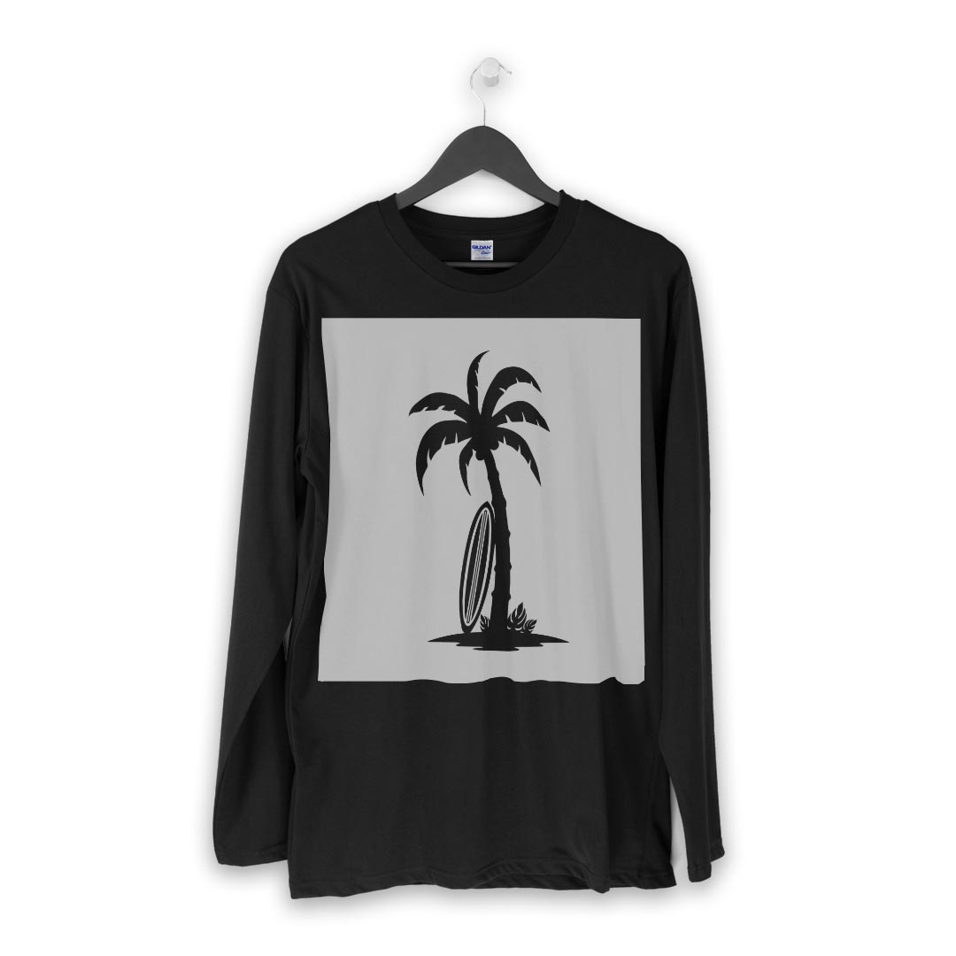 ロング tシャツ メンズ 長袖 ブラック デザイン XS S M L XL 2XL ロンT ティーシャツ 黒 black T shirt long sleeve 013962 ヤシの木　サーフィン　海