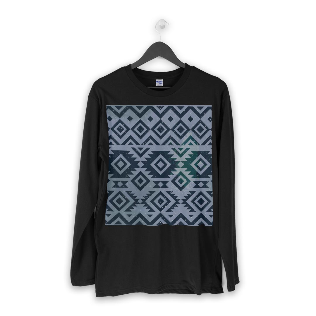 ロング tシャツ メンズ 長袖 ブラック デザイン XS S M L XL 2XL ロンT ティーシャツ 黒 black T shirt long sleeve 014493 ネイティブ柄　模様