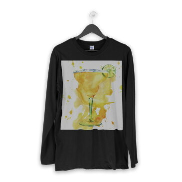 ロング tシャツ メンズ 長袖 ブラック デザイン XS S M L XL 2XL ロンT ティーシャツ 黒 black T shirt long sleeve 014587 カクテル　お酒　黄色