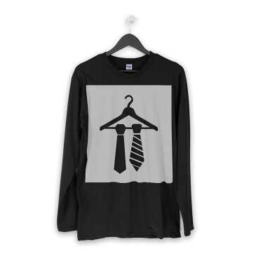 ロング tシャツ メンズ 長袖 ブラック デザイン XS S M L XL 2XL ロンT ティーシャツ 黒 black T shirt long sleeve 015542 ネクタイ　ハンガー　モノクロ