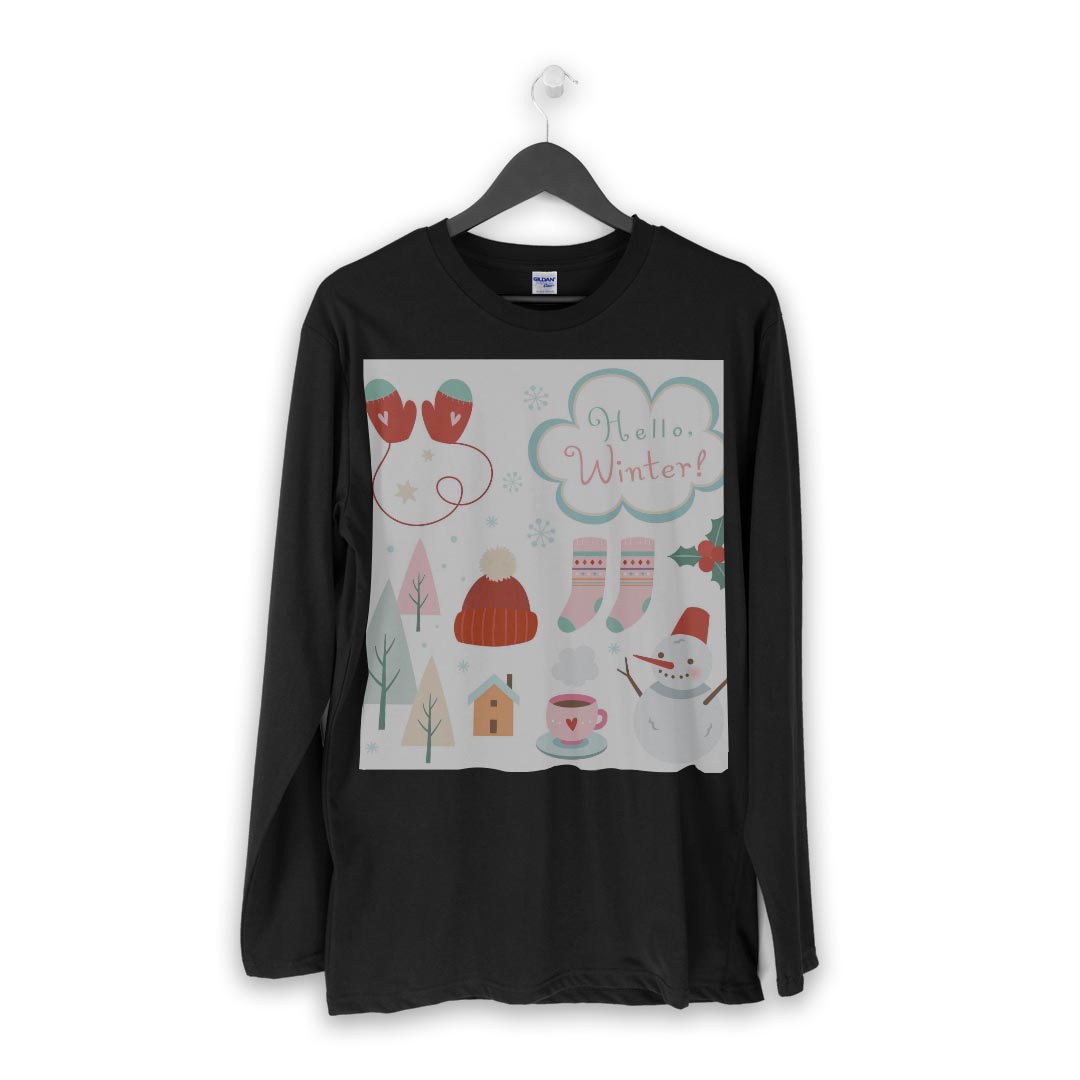 ロング tシャツ メンズ 長袖 ブラック デザイン XS S M L XL 2XL ロンT ティーシャツ 黒 black T shirt long sleeve 015600 冬　クリスマス　ゆきだるま kabekore-10639436 kabeコレ サンプル画像2