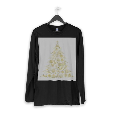 ロング tシャツ メンズ 長袖 ブラック デザイン XS S M L XL 2XL ロンT ティーシャツ 黒 black T shirt long sleeve 015608 ゴールド　ツリー　クリスマス