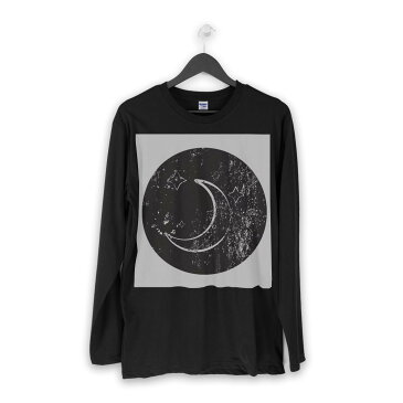 ロング tシャツ メンズ 長袖 ブラック デザイン XS S M L XL 2XL ロンT ティーシャツ 黒 black T shirt long sleeve 016047 月　白黒　宇宙