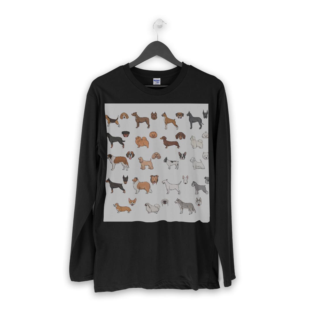 ロング tシャツ メンズ 長袖 ブラック デザイン XS S M L XL 2XL ロンT ティーシャツ 黒 black T shirt long sleeve 016113 犬　動物　イラスト