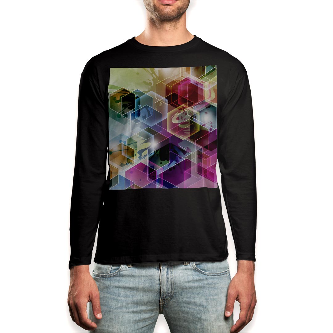 ロング tシャツ メンズ 長袖 ブラック デザイン XS S M L XL 2XL ロンT ティーシャツ 黒 black T shirt long sleeve 002111 カラフル キラキラ