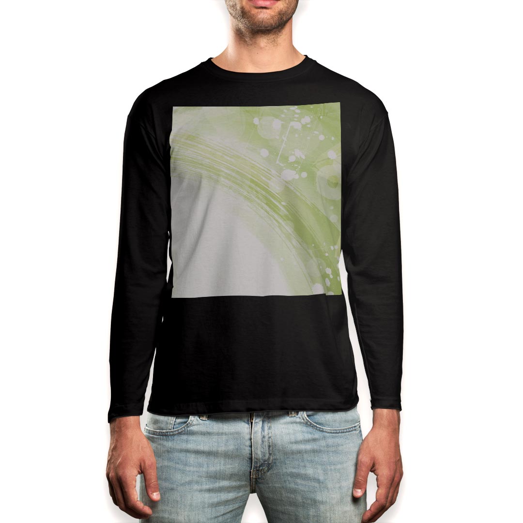 V-Neck - ロング tシャツ メンズ 長袖 ブラック デザイン XS S M L XL 2XL ロンT ティーシャツ 黒 black T shirt long sleeve 002142 植物　緑