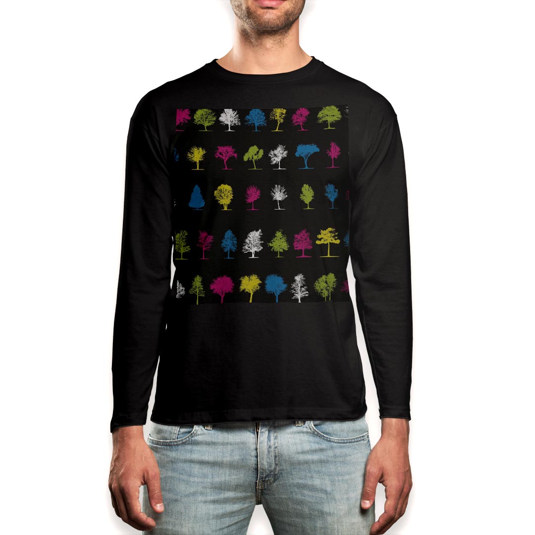 ロング tシャツ メンズ 長袖 ブラック デザイン XS S M L XL 2XL ロンT ティーシャツ 黒 black T shirt long sleeve 002342 植物　カラフル