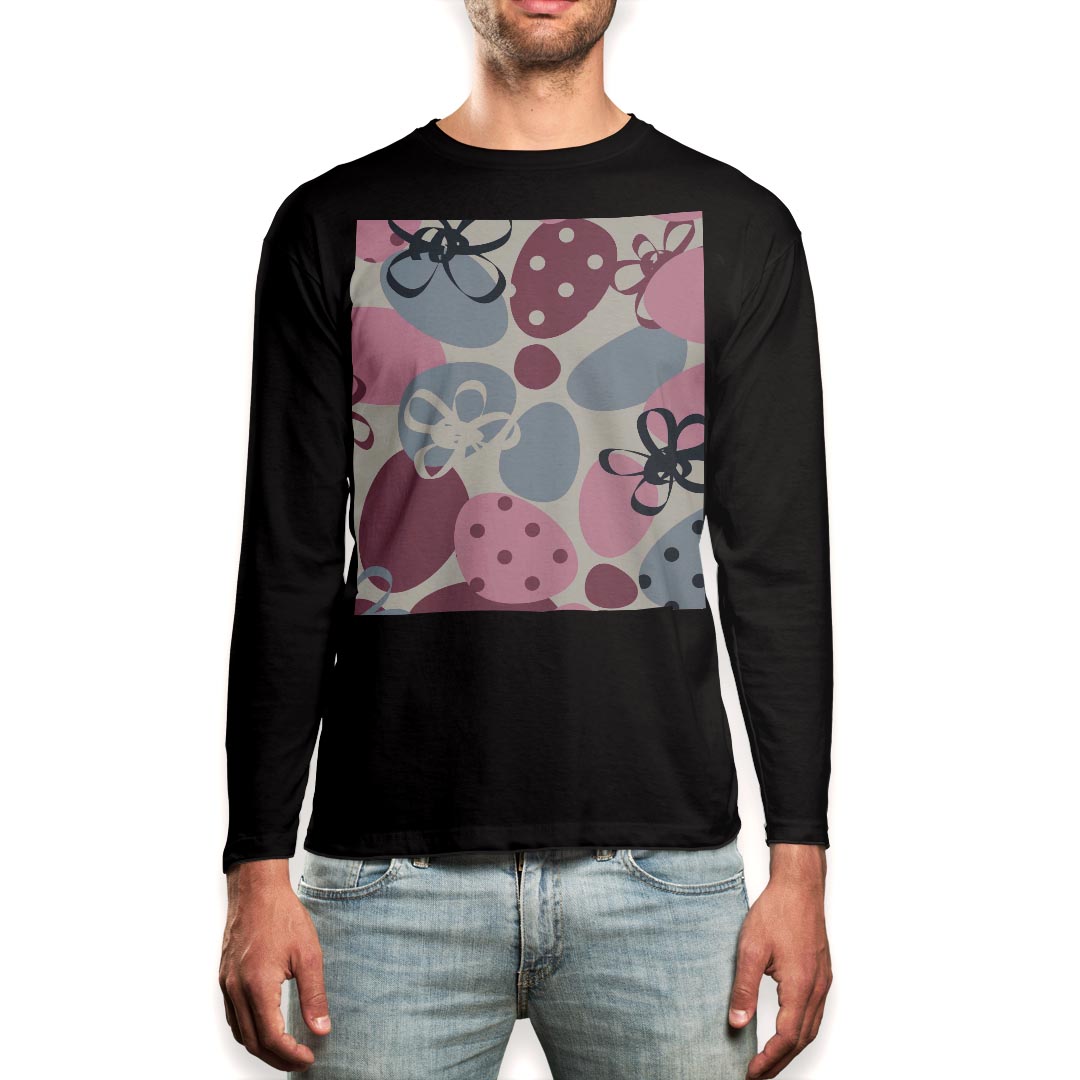 ロング tシャツ メンズ 長袖 ブラック デザイン XS S M L XL 2XL ロンT ティーシャツ 黒 black T shirt long sleeve 002435 いちご 花 ピンク