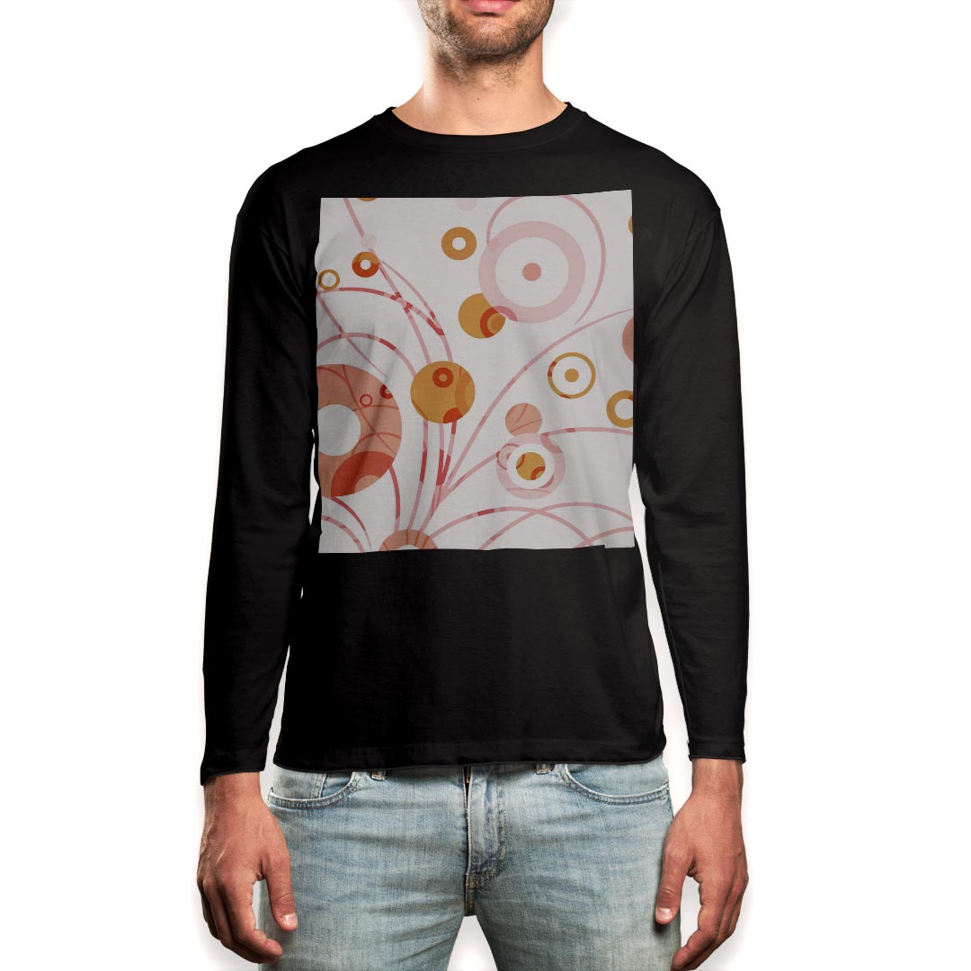 ロング tシャツ メンズ 長袖 ブラック デザイン XS S M L XL 2XL ロンT ティーシャツ 黒 black T shirt long sleeve 002465 模様 オレンジ