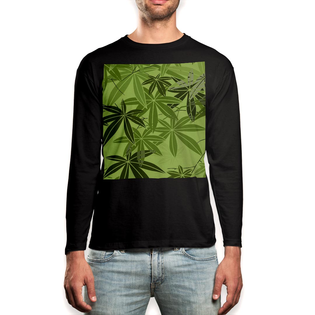 ロング tシャツ メンズ 長袖 ブラック デザイン XS S M L XL 2XL ロンT ティーシャツ 黒 black T shirt long sleeve 002475 植物 緑 イラスト