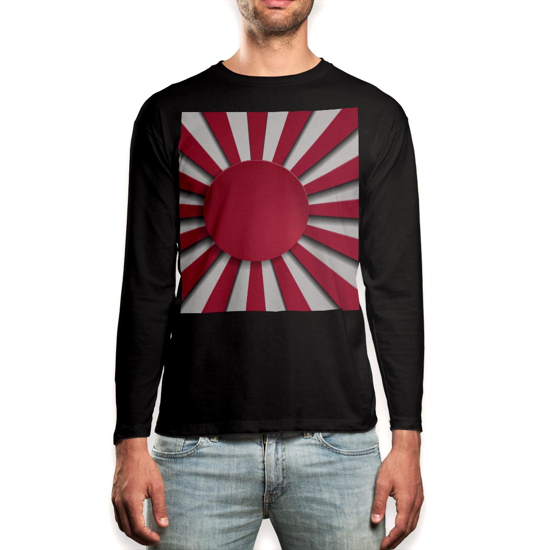 Long-Sleeved - ロング tシャツ メンズ 長袖 ブラック デザイン XS S M L XL 2XL ロンT ティーシャツ 黒 black T shirt long sleeve 002532 模様　日の丸　赤