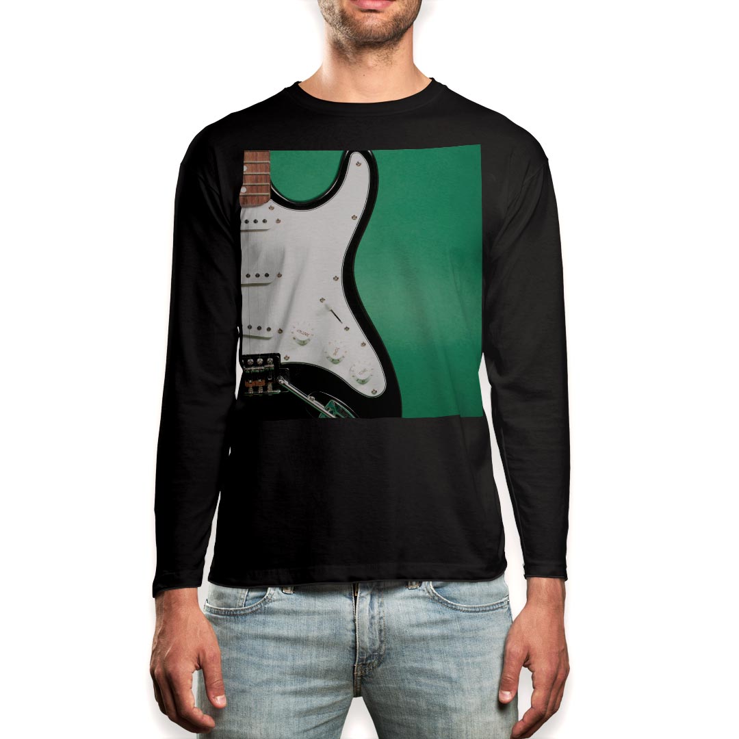 Long-Sleeved - ロング tシャツ メンズ 長袖 ブラック デザイン XS S M L XL 2XL ロンT ティーシャツ 黒 black T shirt long sleeve 002546 ギター　音楽