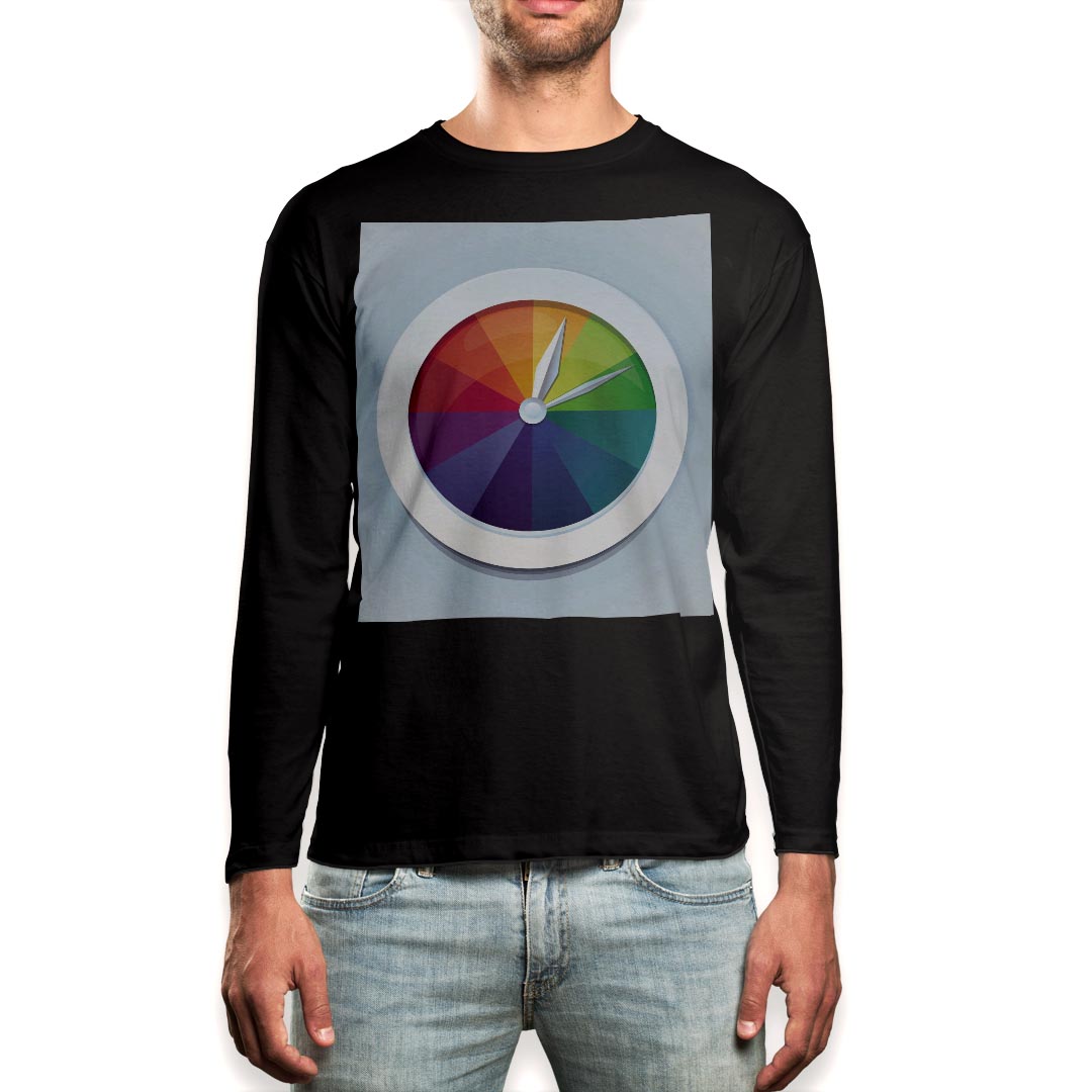 ロング tシャツ メンズ 長袖 ブラック デザイン XS S M L XL 2XL ロンT ティーシャツ 黒 black T shirt long sleeve 002551 カラフル 時計 シンプル