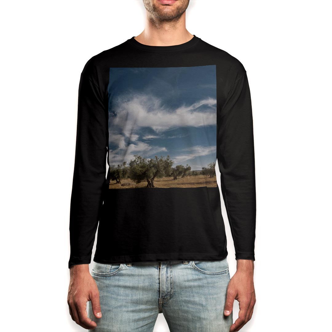 ロング tシャツ メンズ 長袖 ブラック デザイン XS S M L XL 2XL ロンT ティーシャツ 黒 black T shirt long sleeve 002623 空　景色　写真