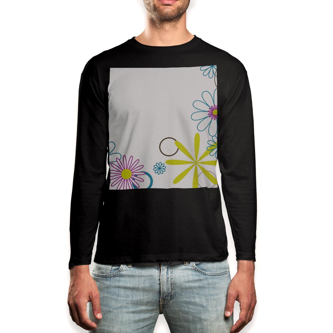 ロング tシャツ メンズ 長袖 ブラック デザイン XS S M L XL 2XL ロンT ティーシャツ 黒 black T shirt long sleeve 002782 花　フラワー　カラフル