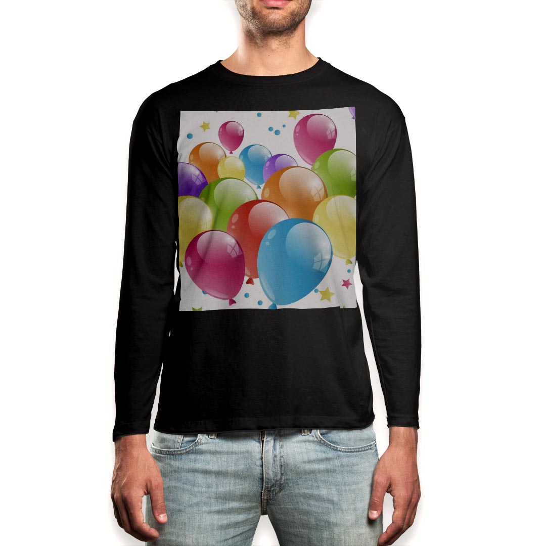 ロング tシャツ メンズ 長袖 ブラック デザイン XS S M L XL 2XL ロンT ティーシャツ 黒 black T shirt long sleeve 002825 風船　カラフル(4.0)