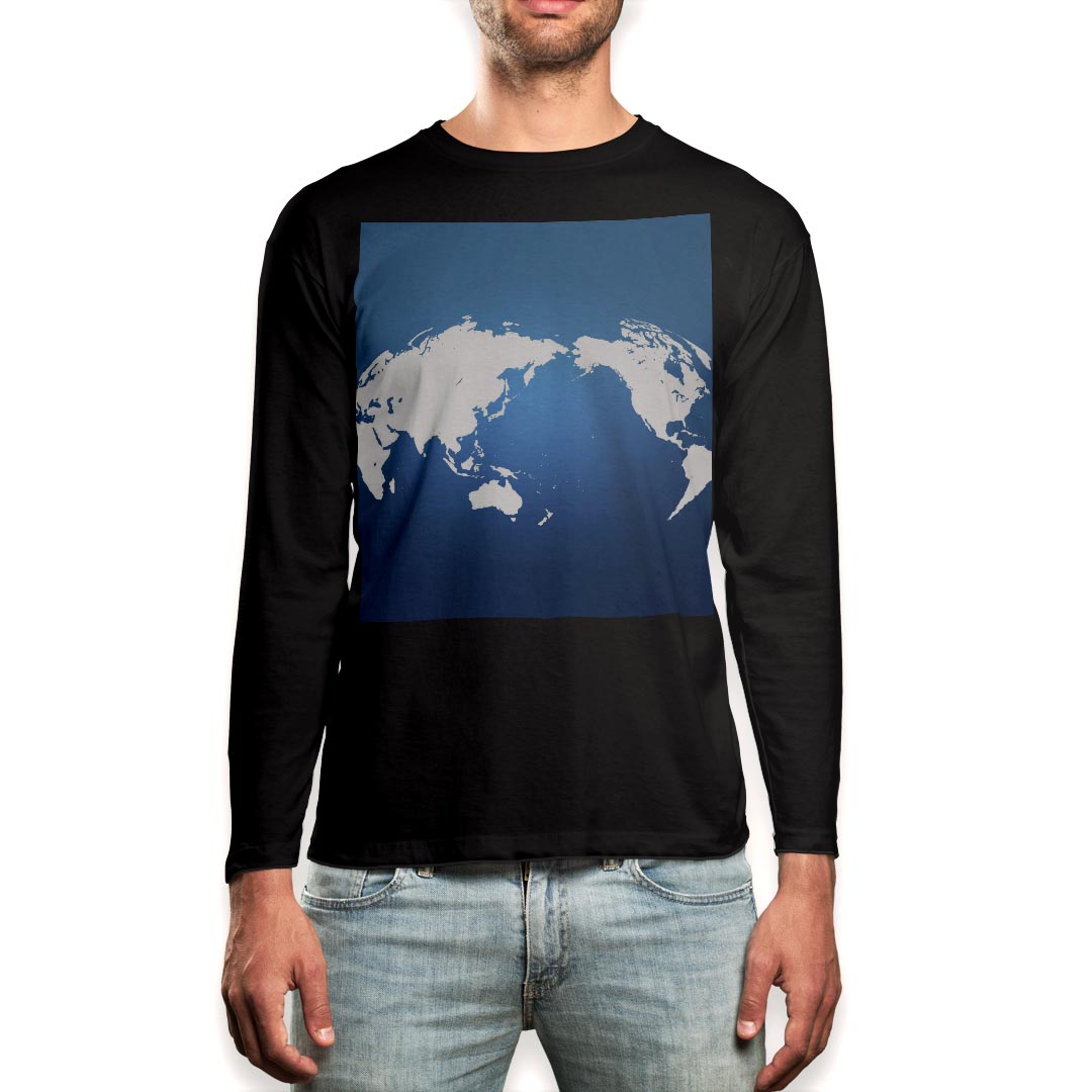 ロング tシャツ メンズ 長袖 ブラック デザイン XS S M L XL 2XL ロンT ティーシャツ 黒 black T shirt long sleeve 002833 地図 世界