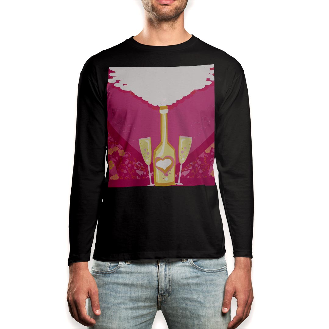 Rakuten - ロング tシャツ メンズ 長袖 ブラック デザイン XS S M L XL 2XL ロンT ティーシャツ 黒 black T shirt long sleeve 002916 花　イラスト　ピンク