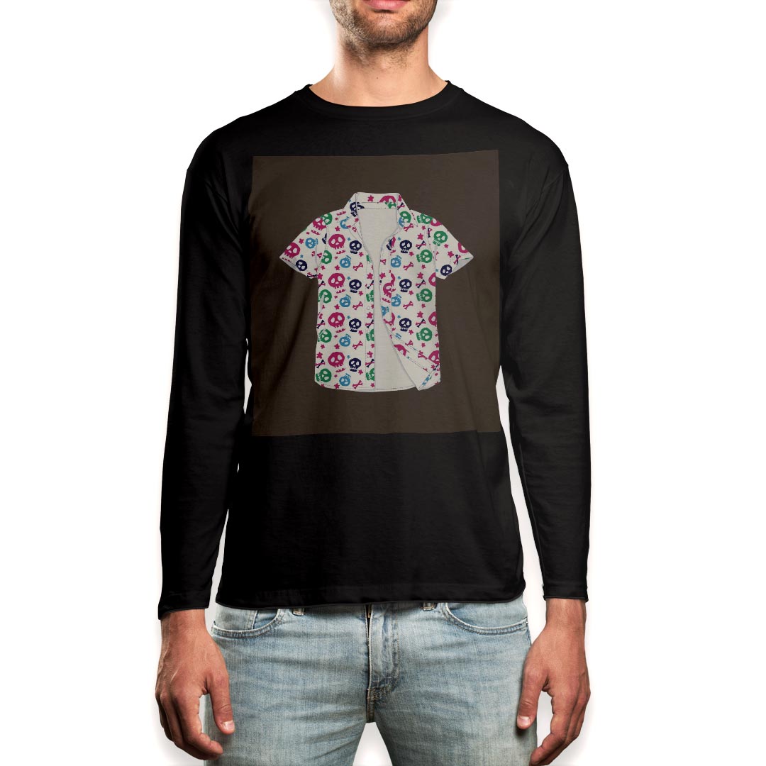 ロング tシャツ メンズ 長袖 ブラック デザイン XS S M L XL 2XL ロンT ティーシャツ 黒 black T shirt long sleeve 002921 ドクロ 骸骨 カラフル