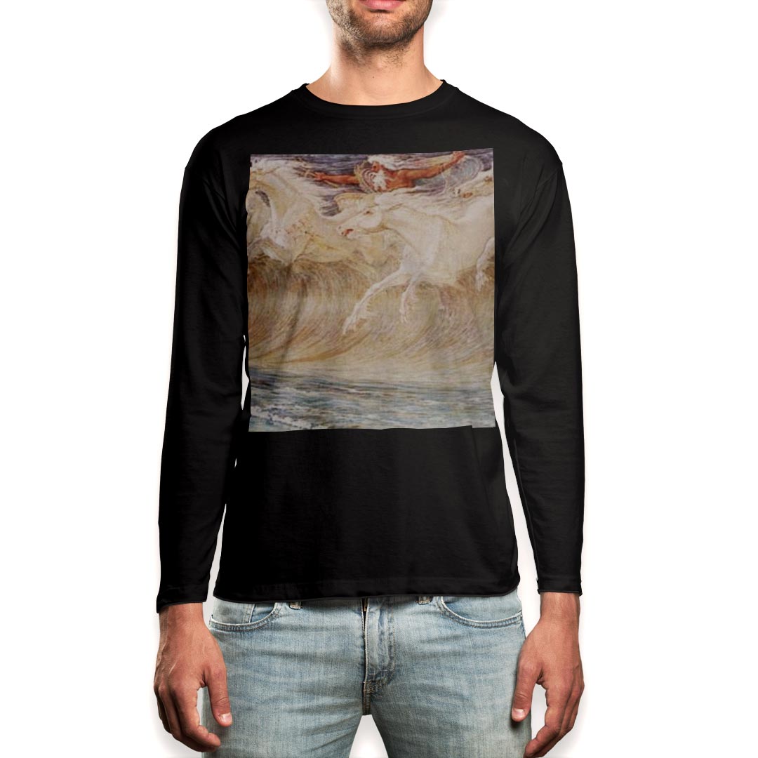 ロング tシャツ メンズ 長袖 ブラック デザイン XS S M L XL 2XL ロンT ティーシャツ 黒 black T shirt long sleeve 003223 海　絵画　イラスト