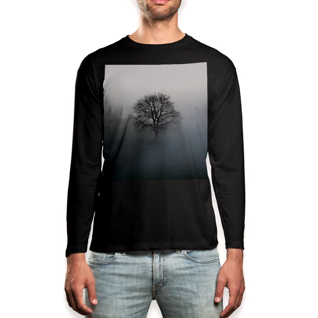 ロング tシャツ メンズ 長袖 ブラック デザイン XS S M L XL 2XL ロンT ティーシャツ 黒 black T shirt long sleeve 003319 風景 景色 シンプル