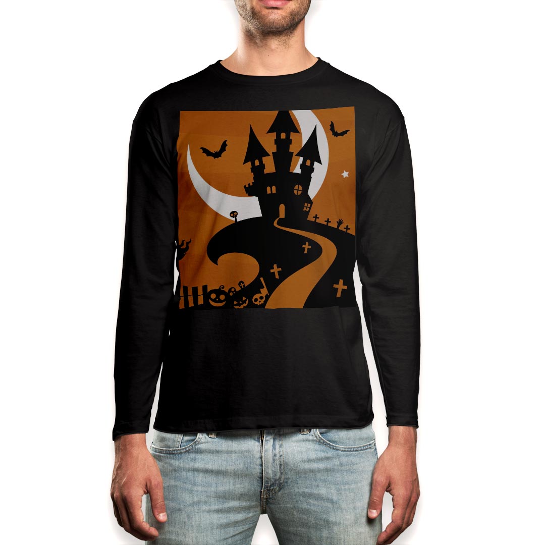 ロング tシャツ メンズ 長袖 ブラック デザイン XS S M L XL 2XL ロンT ティーシャツ 黒 black T shirt long sleeve 003332 ハロウィン イラスト