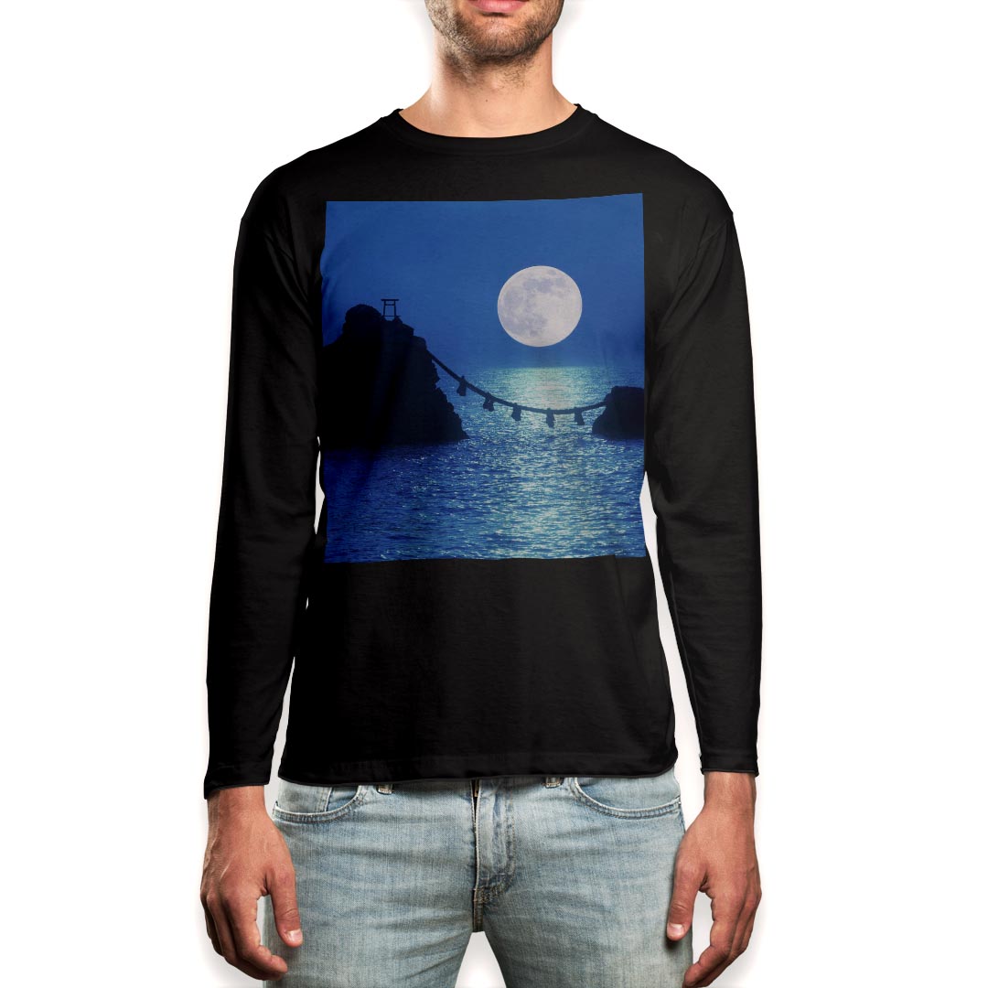 ロング tシャツ メンズ 長袖 ブラック デザイン XS S M L XL 2XL ロンT ティーシャツ 黒 black T shirt long sleeve 003405 写真　景色　風景
