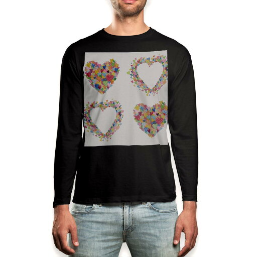 ロング tシャツ メンズ 長袖 ブラック デザイン XS S M L XL 2XL ロンT ティーシャツ 黒 black T shirt long sleeve 003440 ハート カラフル ロング tシャツ メンズ 長袖 ブラック デザイン XS S M L XL 2XL ロンT ティーシャツ 黒 black T shirt long sleeve 003440 ハート カラフル