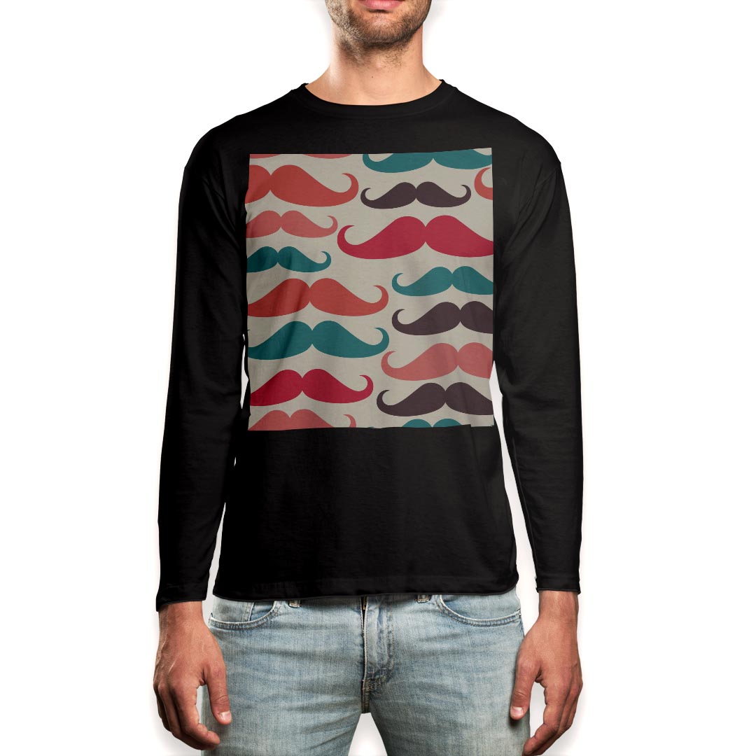 ロング tシャツ メンズ 長袖 ブラック デザイン XS S M L XL 2XL ロンT ティーシャツ 黒 black T shirt long sleeve 003616 髭　模様　カラフル