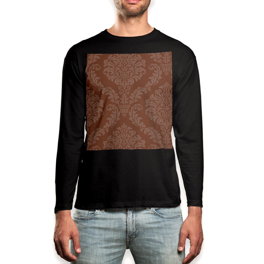 ロング tシャツ メンズ 長袖 ブラック デザイン XS S M L XL 2XL ロンT ティーシャツ 黒 black T shirt long sleeve 003791 模様　エレガント　オレンジ