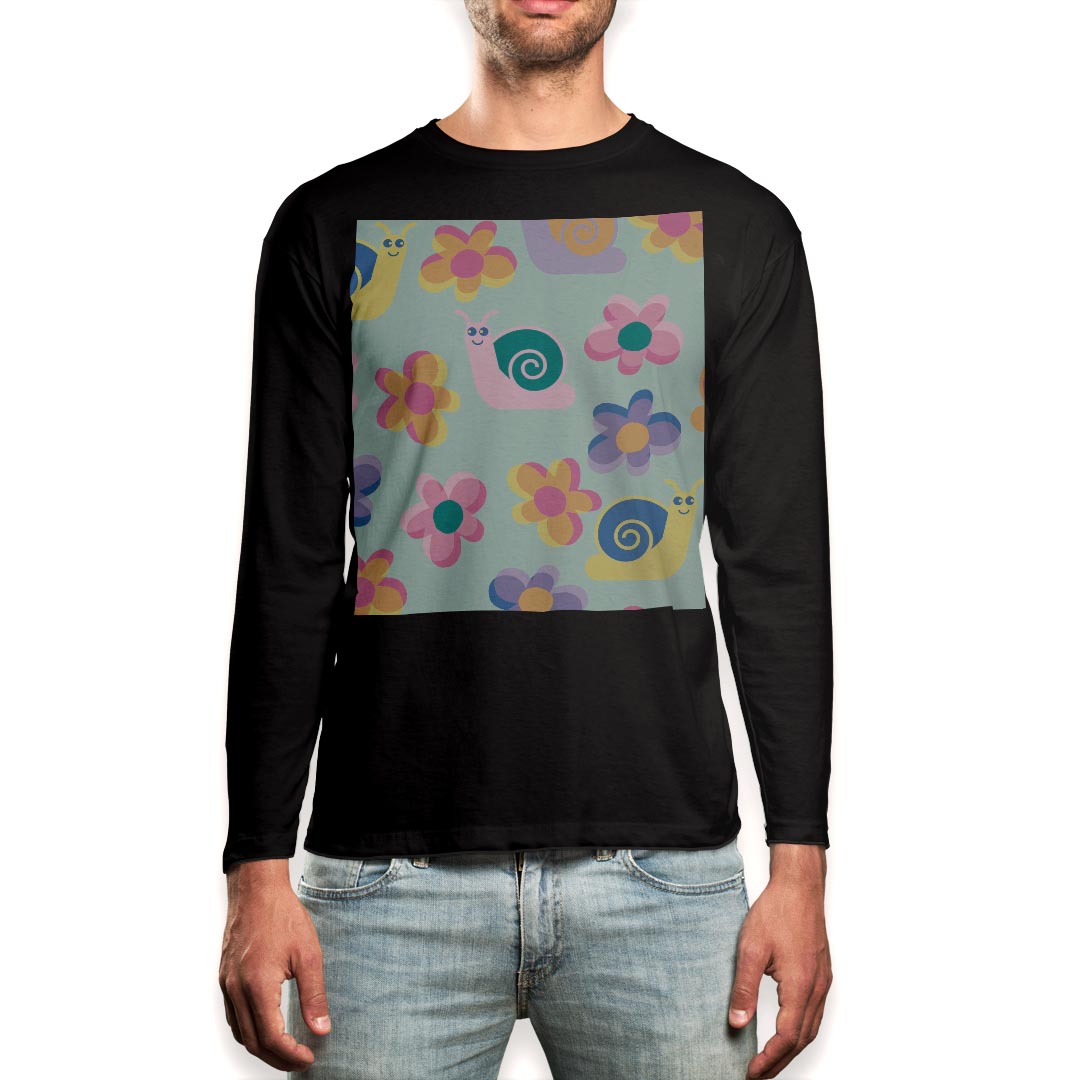 ロング tシャツ メンズ 長袖 ブラック デザイン XS S M L XL 2XL ロンT ティーシャツ 黒 black T shirt long sleeve 003873 花 動物 キャラクター