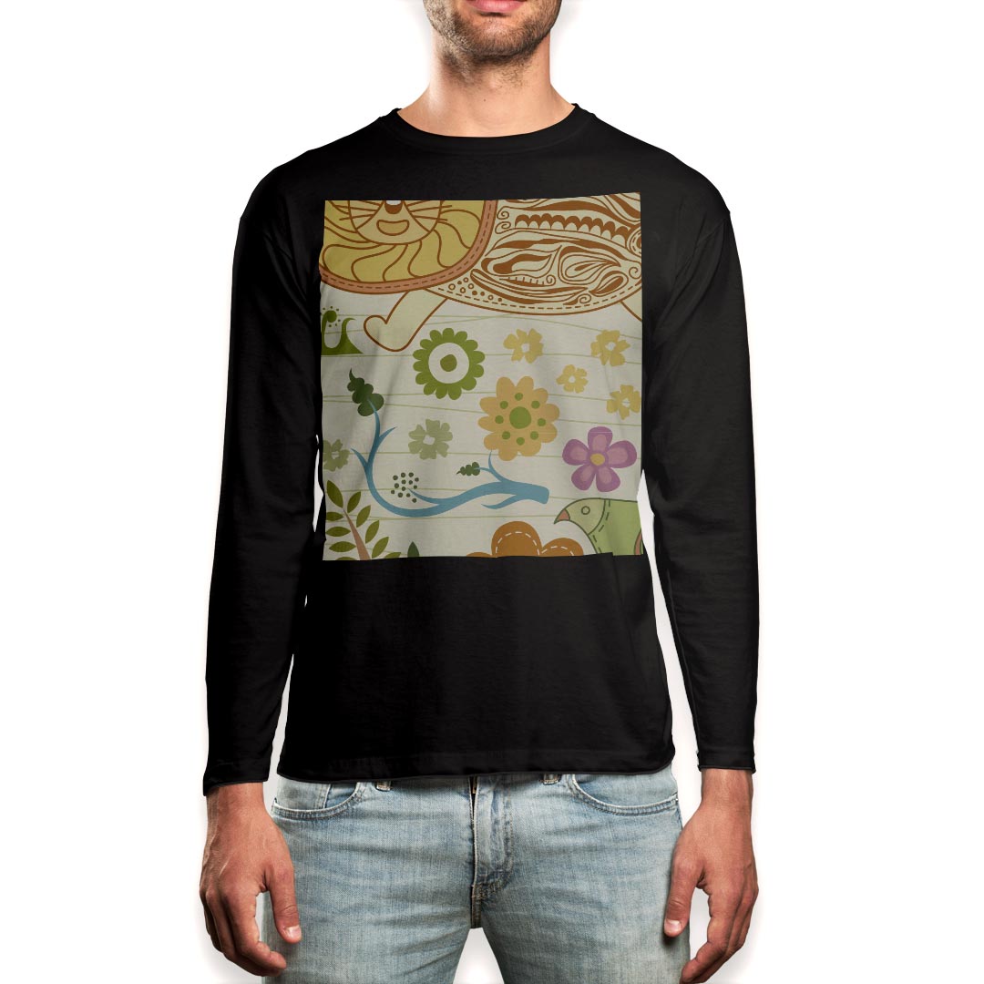 Other - ロング tシャツ メンズ 長袖 ブラック デザイン XS S M L XL 2XL ロンT ティーシャツ 黒 black T shirt long sleeve 003890 花　動物　ポップ