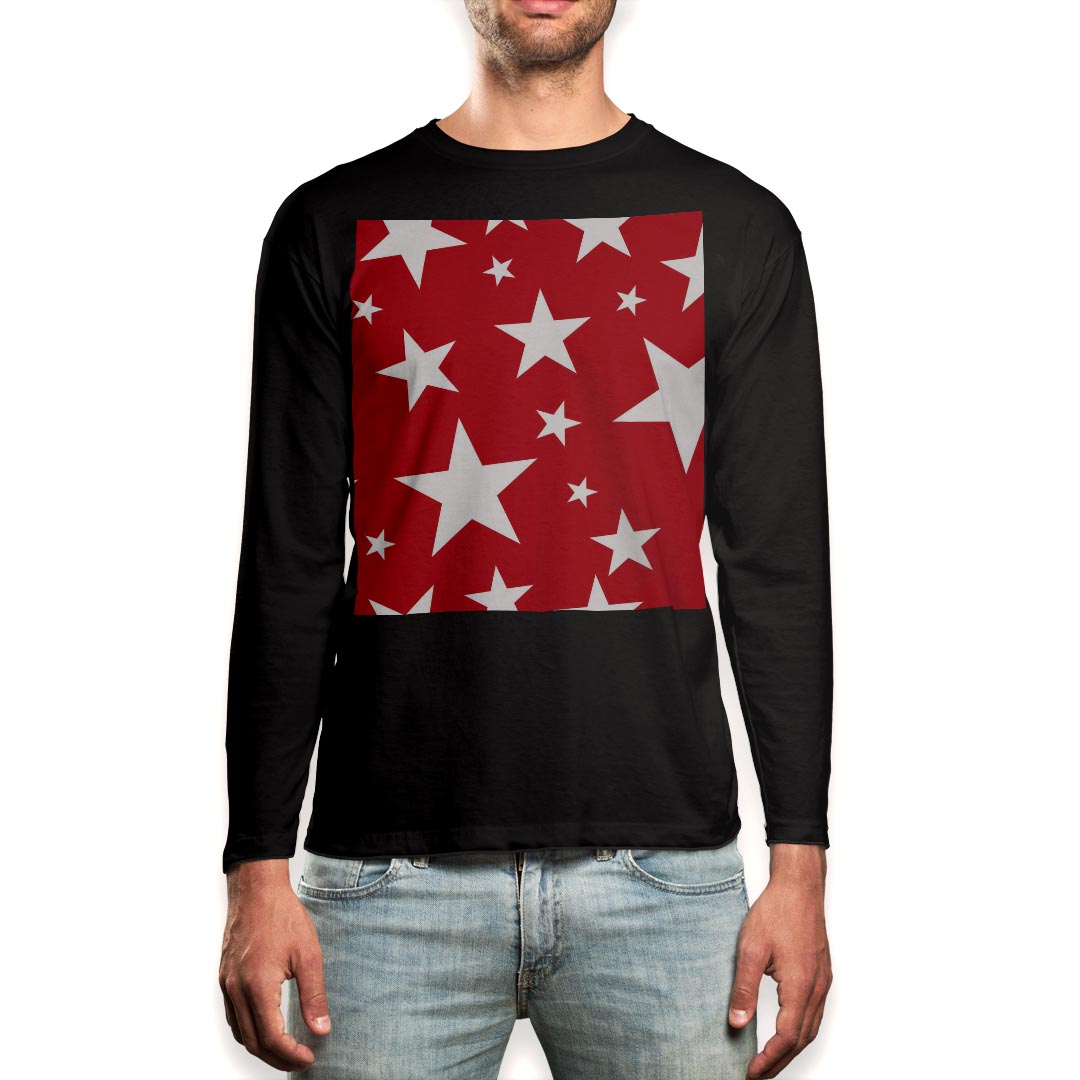 V-Neck - ロング tシャツ メンズ 長袖 ブラック デザイン XS S M L XL 2XL ロンT ティーシャツ 黒 black T shirt long sleeve 003939 星　赤　白