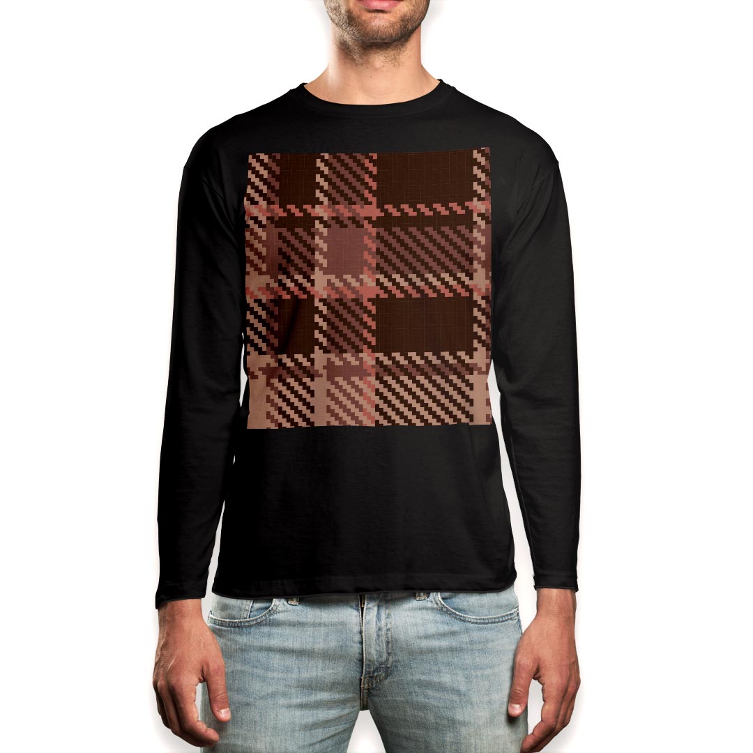 Long-Sleeved - ロング tシャツ メンズ 長袖 ブラック デザイン XS S M L XL 2XL ロンT ティーシャツ 黒 black T shirt long sleeve 004001 チェック　ブラウン　ピンク