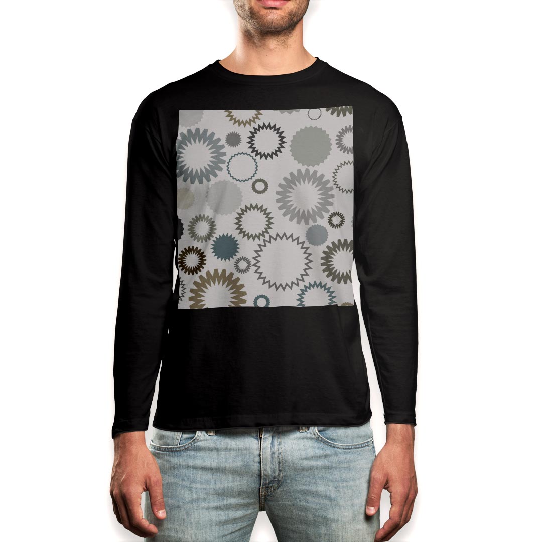ロング tシャツ メンズ 長袖 ブラック デザイン XS S M L XL 2XL ロンT ティーシャツ 黒 black T shirt long sleeve 004010 模様　白　グレー