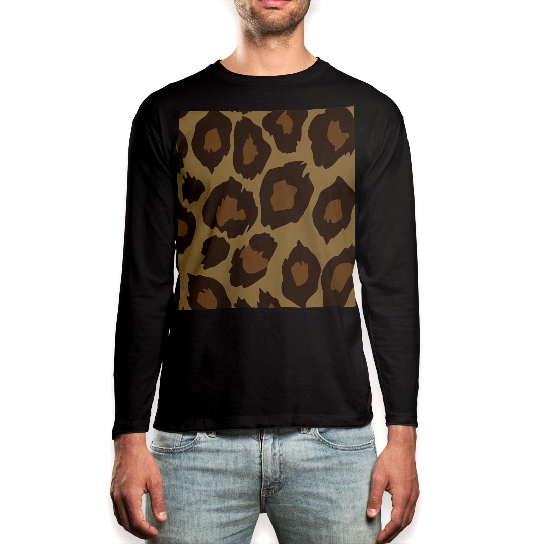 ロング tシャツ メンズ 長袖 ブラック デザイン XS S M L XL 2XL ロンT ティーシャツ 黒 black T shirt long sleeve 004056 豹柄 模様