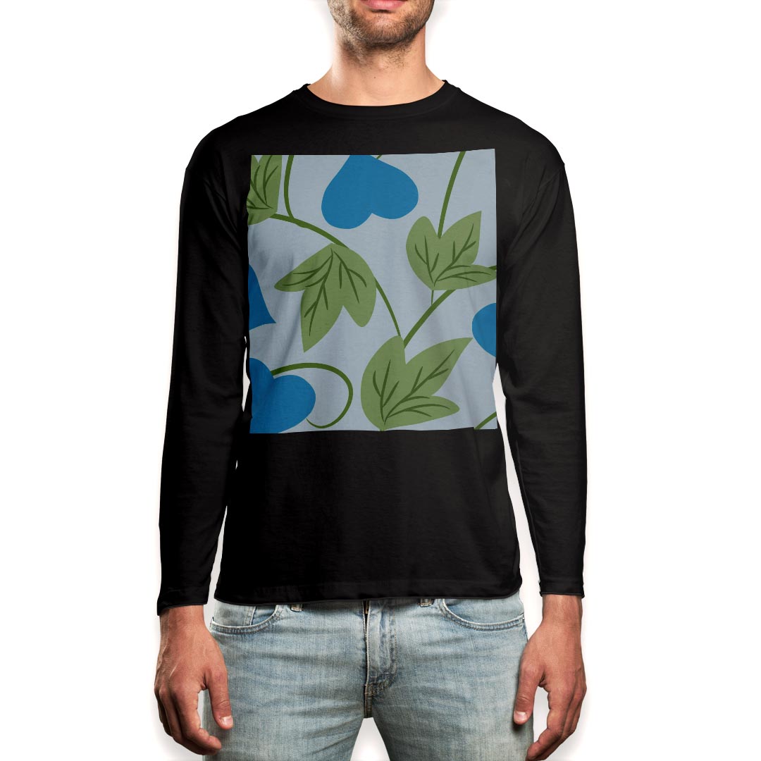 Necked Turtle - ロング tシャツ メンズ 長袖 ブラック デザイン XS S M L XL 2XL ロンT ティーシャツ 黒 black T shirt long sleeve 004064 ハート　花　青