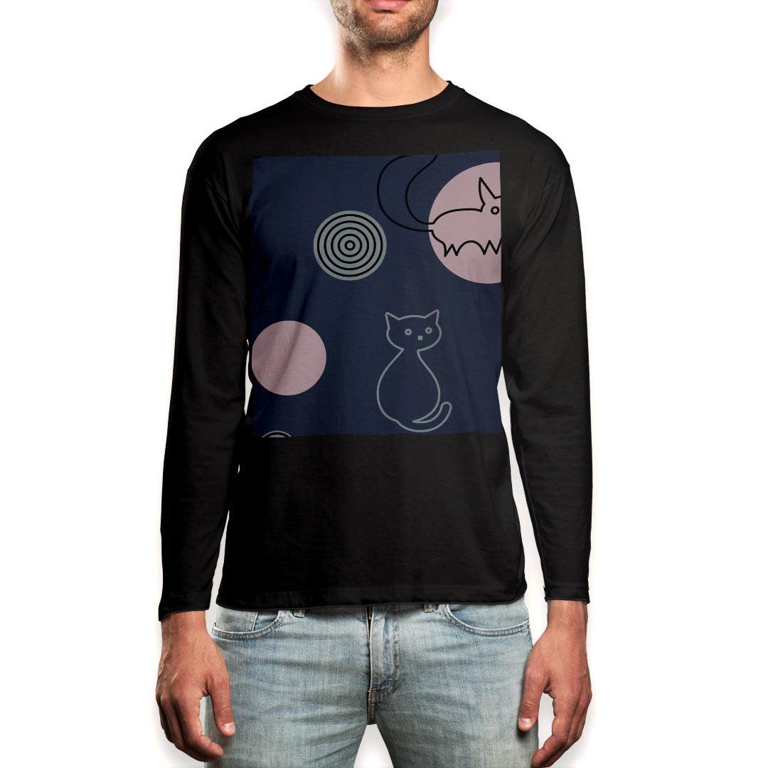 ロング tシャツ メンズ 長袖 ブラック デザイン XS S M L XL 2XL ロンT ティーシャツ 黒 black T shirt long sleeve 004082 犬　猫　イラスト