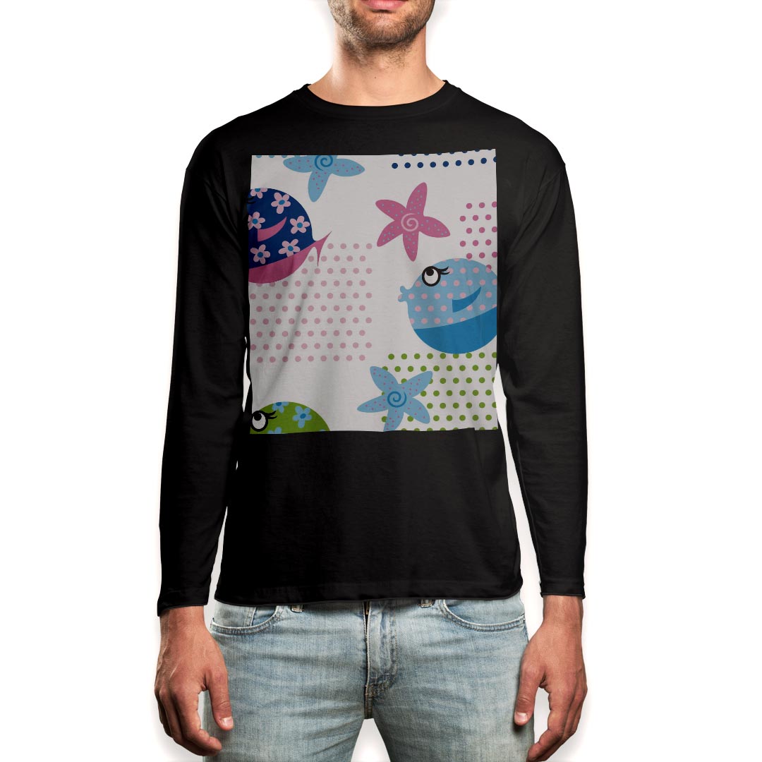 ロング tシャツ メンズ 長袖 ブラック デザイン XS S M L XL 2XL ロンT ティーシャツ 黒 black T shirt long sleeve 004083 キャラクター カラフル