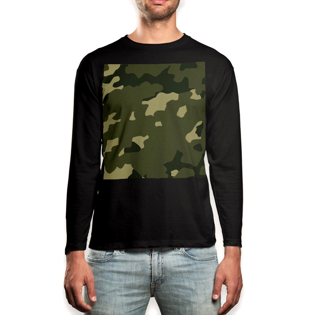 ロング tシャツ メンズ 長袖 ブラック デザイン XS S M L XL 2XL ロンT ティーシャツ 黒 black T shirt long sleeve 004087 迷彩　カモフラ　模様