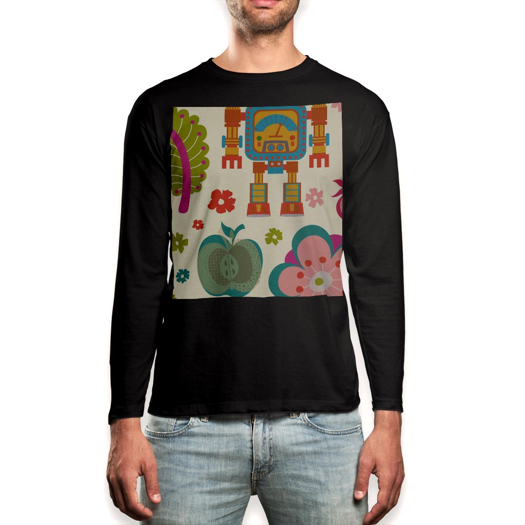 ロング tシャツ メンズ 長袖 ブラック デザイン XS S M L XL 2XL ロンT ティーシ ...