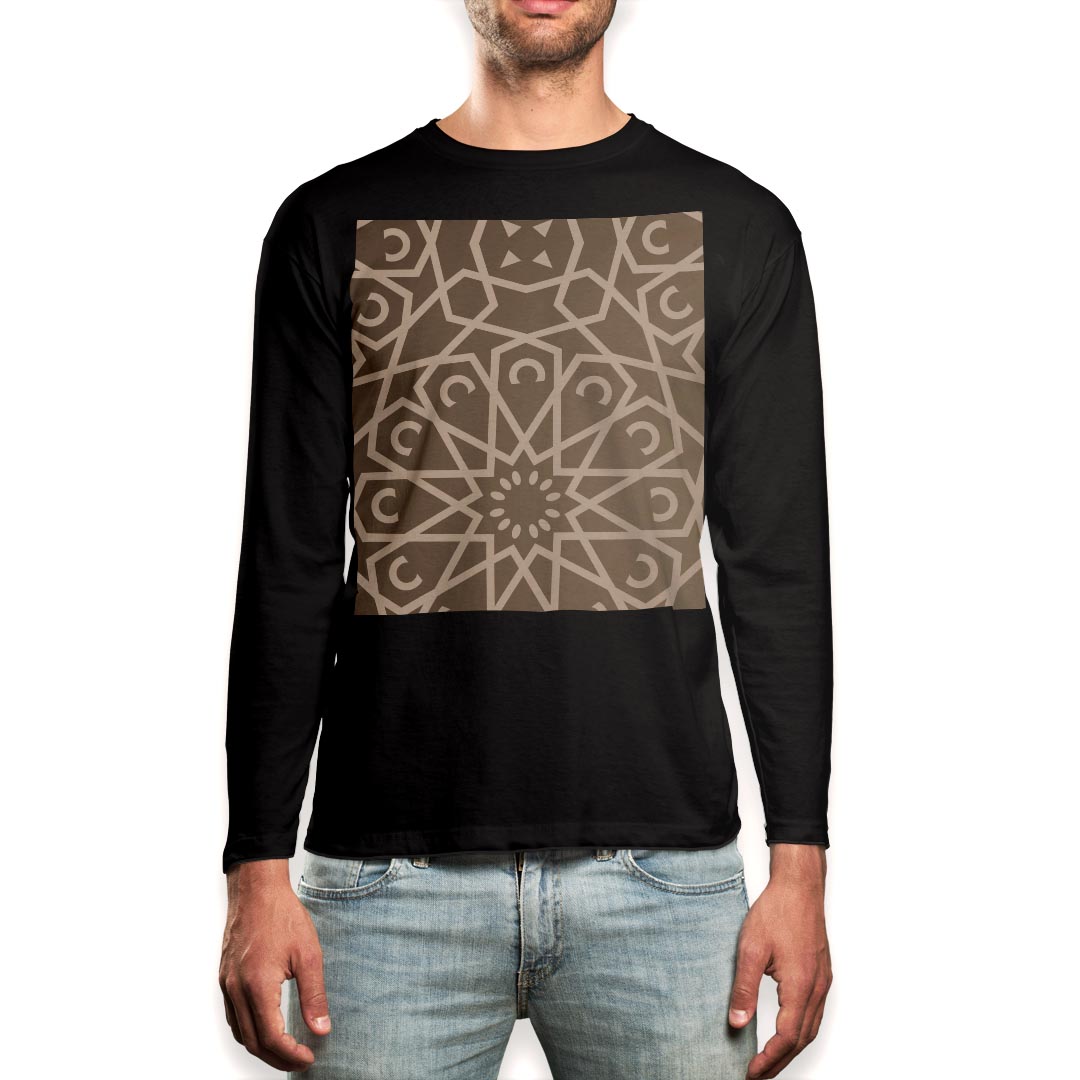 ロング tシャツ メンズ 長袖 ブラック デザイン XS S M L XL 2XL ロンT ティーシャツ 黒 black T shirt long sleeve 004168 模様 エレガント ブラウン