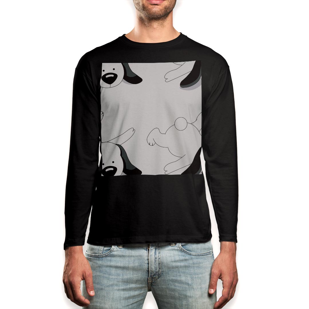 Long-Sleeved - ロング tシャツ メンズ 長袖 ブラック デザイン XS S M L XL 2XL ロンT ティーシャツ 黒 black T shirt long sleeve 004192 犬　動物　キャラクター
